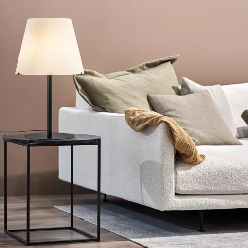 Design tafellamp mat zwart met witte glazen kap>Straluma Best