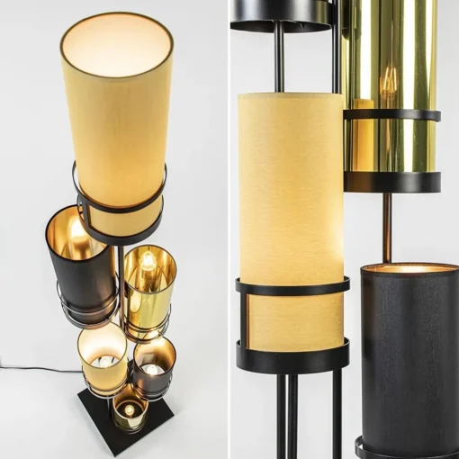 Design vloerlamp met cilinder kappen zwart/goud>Straluma Clearance