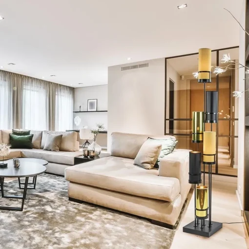 Design vloerlamp met cilinder kappen zwart/goud>Straluma Clearance