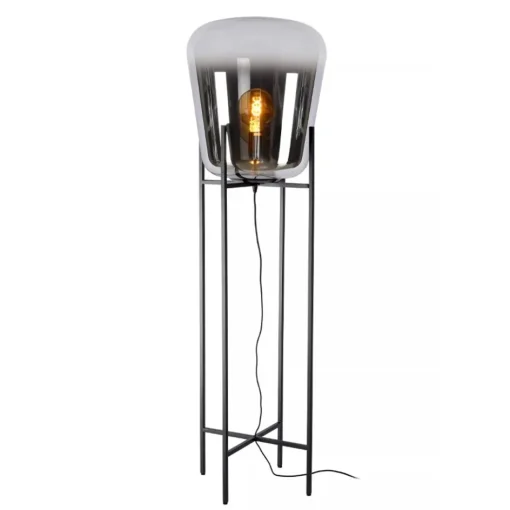 Design vloerlamp zwart frame met grote glazen kap>Straluma Outlet