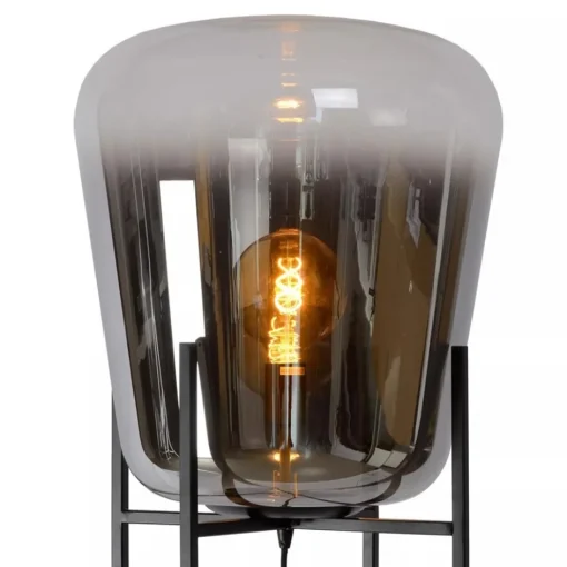 Design vloerlamp zwart frame met grote glazen kap>Straluma Outlet