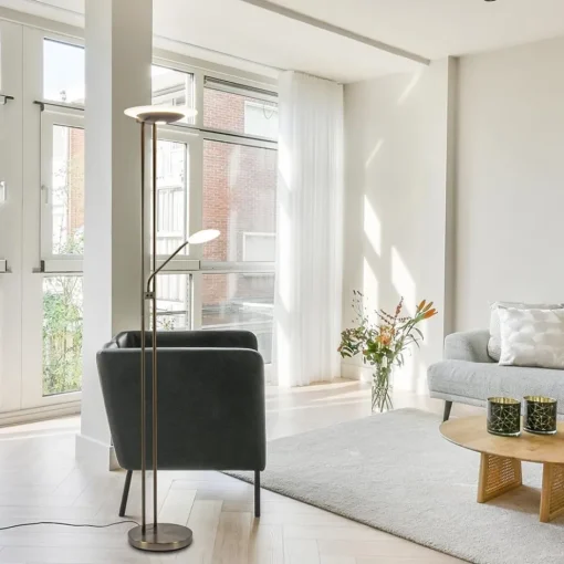Dimbare LED uplighter met leeslamp donker brons>Straluma Sale