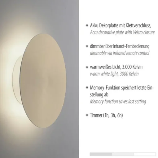 Dimbare LED wandlamp op accu goud>Straluma Clearance