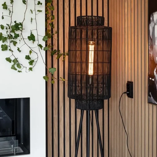Driepoot vloerlamp Gruaro zwart met brons>Straluma