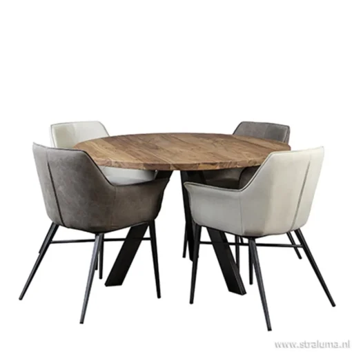 Eettafel Acaciahout 3-poot zwart  Ø120>Straluma Discount