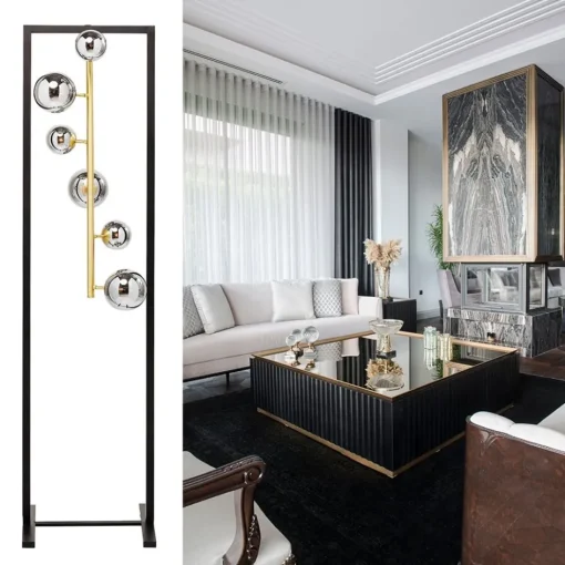 Elegante luxe vloerlamp met 6 glazen bollen>Straluma