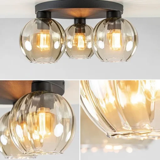 Elegante plafondlamp 3-lichts amber glas>Straluma Discount