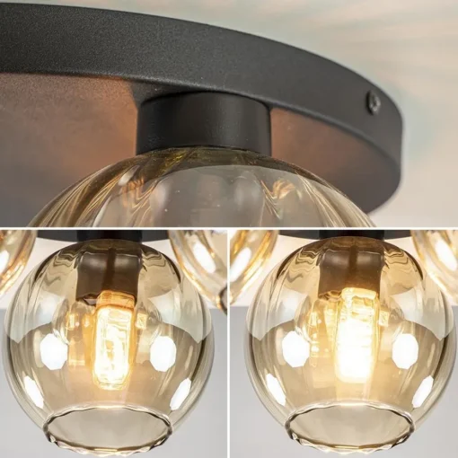 Elegante plafondlamp 3-lichts amber glas>Straluma Discount