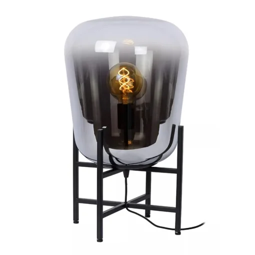 Elegante tafellamp zwart frame met smoke glazen kap>Straluma Best