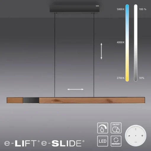 Elektrisch verstelbare LED hanglamp zwart met hout>Straluma Hot