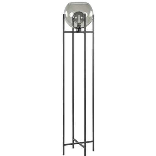 Frame vloerlamp mat zwart met smoke glazen bol>Straluma