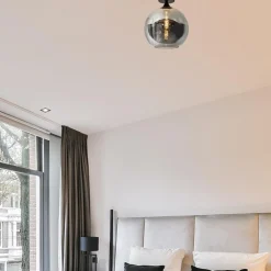 Globe plafondlamp zwart met smoke/titanium glas 30 cm></noscript>Straluma Outlet