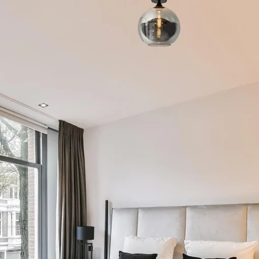 Globe plafondlamp zwart met smoke/titanium glas 30 cm>Straluma Outlet