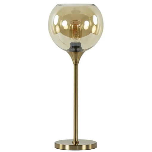 Gouden tafellamp met amber glazen bol 20 cm>Straluma Hot