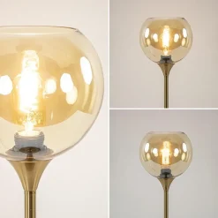Gouden tafellamp met amber glazen bol 20 cm></noscript>Straluma Hot