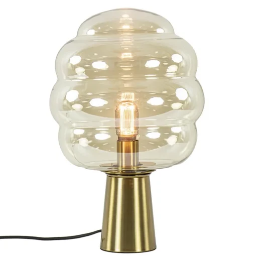 Gouden tafellamp Misty met amber glazen kap L&L>Straluma Sale