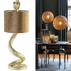 Gouden tafellamp Snake met velours kap></noscript>Straluma Best