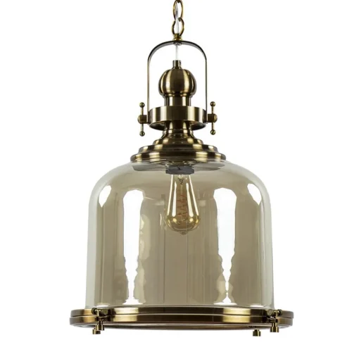 Grote hanglamp brons met amber glas>Straluma Discount