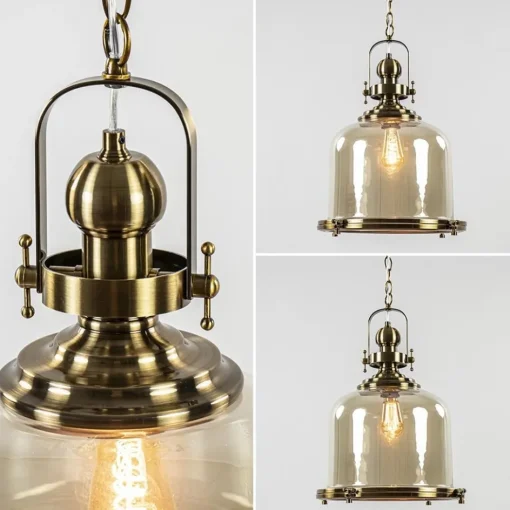 Grote hanglamp brons met amber glas>Straluma Discount