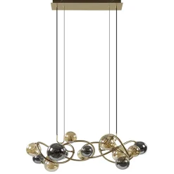 Grote hanglamp goud met amber/smoke glazen bollen>Straluma