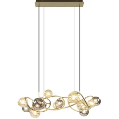 Grote hanglamp goud met amber/smoke glazen bollen>Straluma