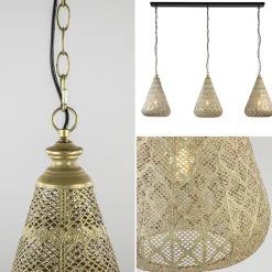 Grote hanglamp 3-lichts mat goud met zwarte balk><noscript><img width=