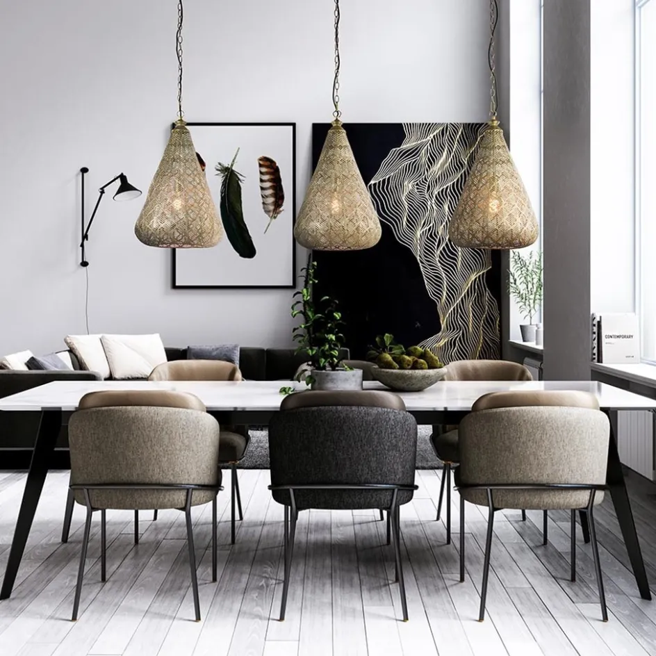 Grote hanglamp 3-lichts mat goud met zwarte balk>Straluma Best