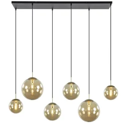 Grote 6-lichts eettafelhanglamp messing met amber glazen bollen>Straluma Hot