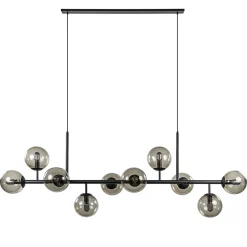 Grote 10-lichts hanglamp mat zwart met smoke glazen bollen>Straluma Hot