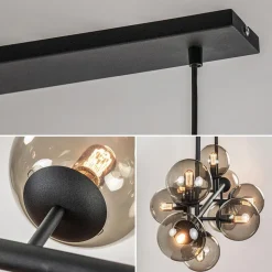 Grote 10-lichts hanglamp mat zwart met smoke glazen bollen><noscript><img width=