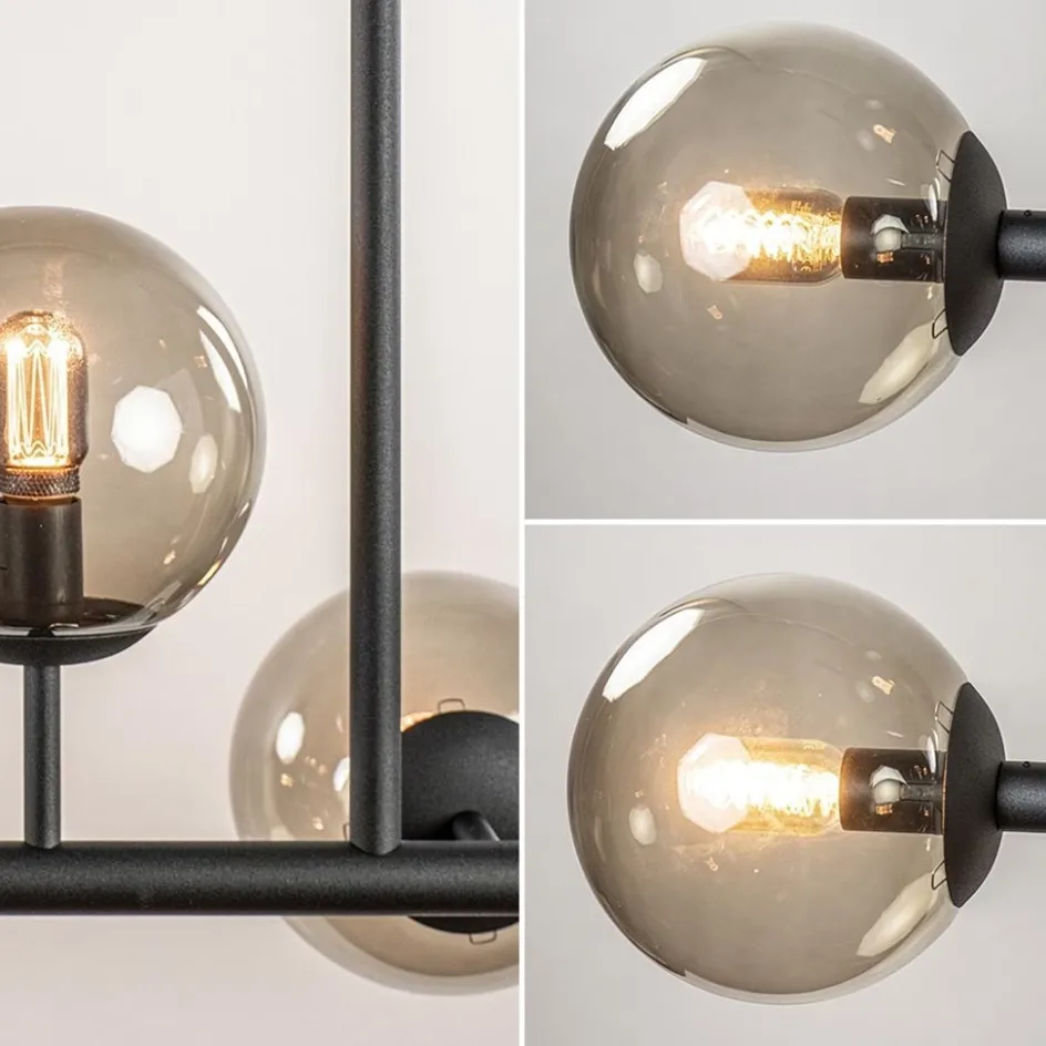 Grote 10-lichts hanglamp mat zwart met smoke glazen bollen>Straluma Hot