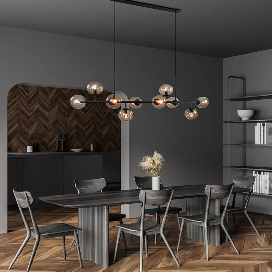 Grote 10-lichts hanglamp mat zwart met smoke glazen bollen>Straluma Hot