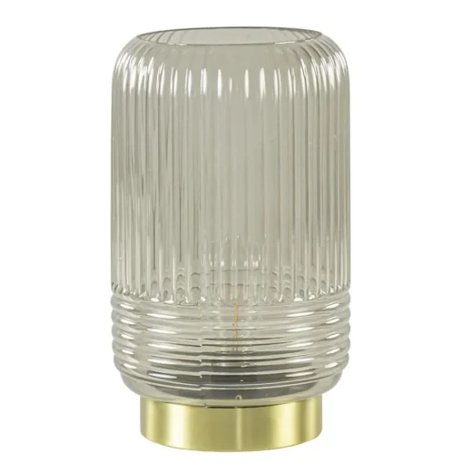 Grote Lipa tafellamp batterijen warm licht grijs ribbel glas>Straluma