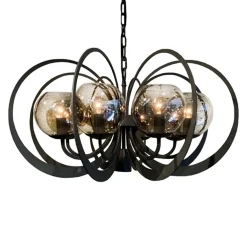 Grote ronde hanglamp metaal  met smoke glas en spot>Straluma Discount