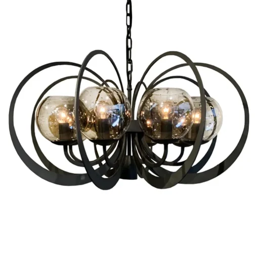 Grote ronde hanglamp metaal  met smoke glas en spot>Straluma Discount