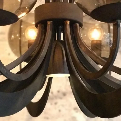 Grote ronde hanglamp metaal  met smoke glas en spot>Straluma Discount