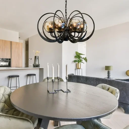 Grote ronde hanglamp metaal  met smoke glas en spot>Straluma Discount
