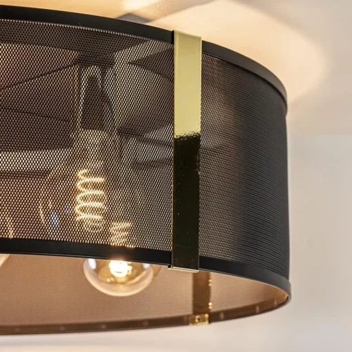 Grote ronde plafondlamp zwart gaas met goud>Straluma Clearance
