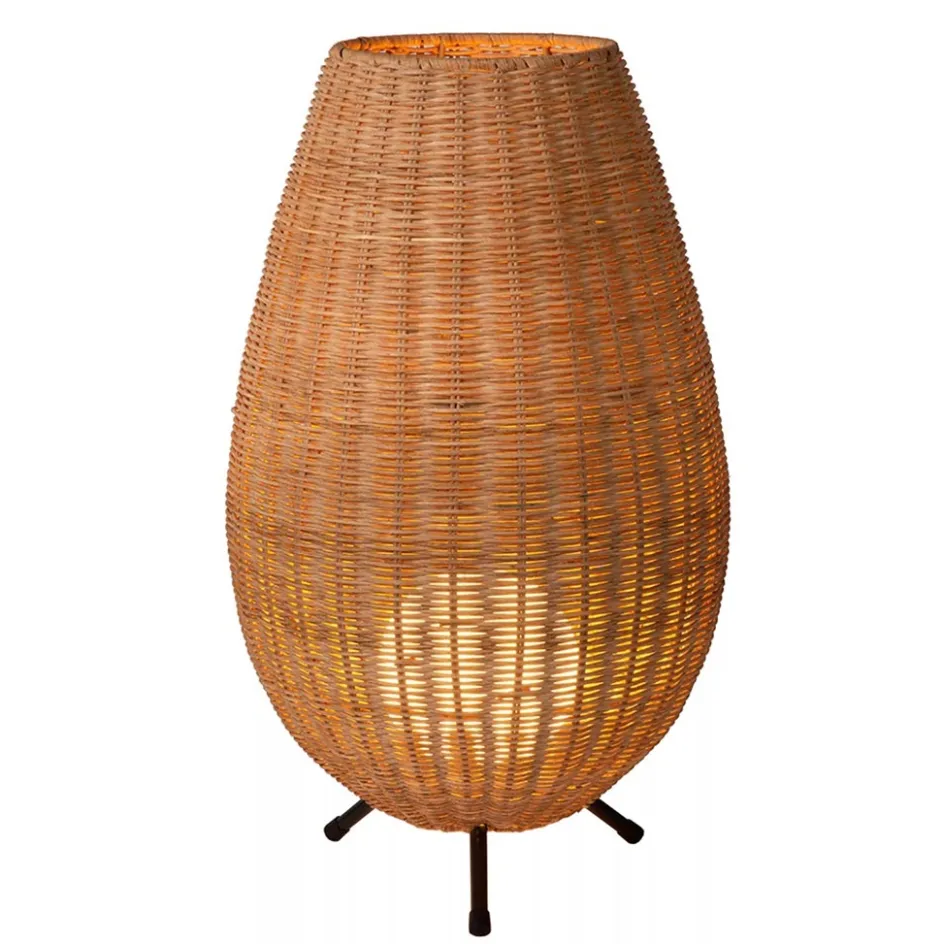 Grote rotan tafellamp naturel met zwarte pootjes>Straluma Discount