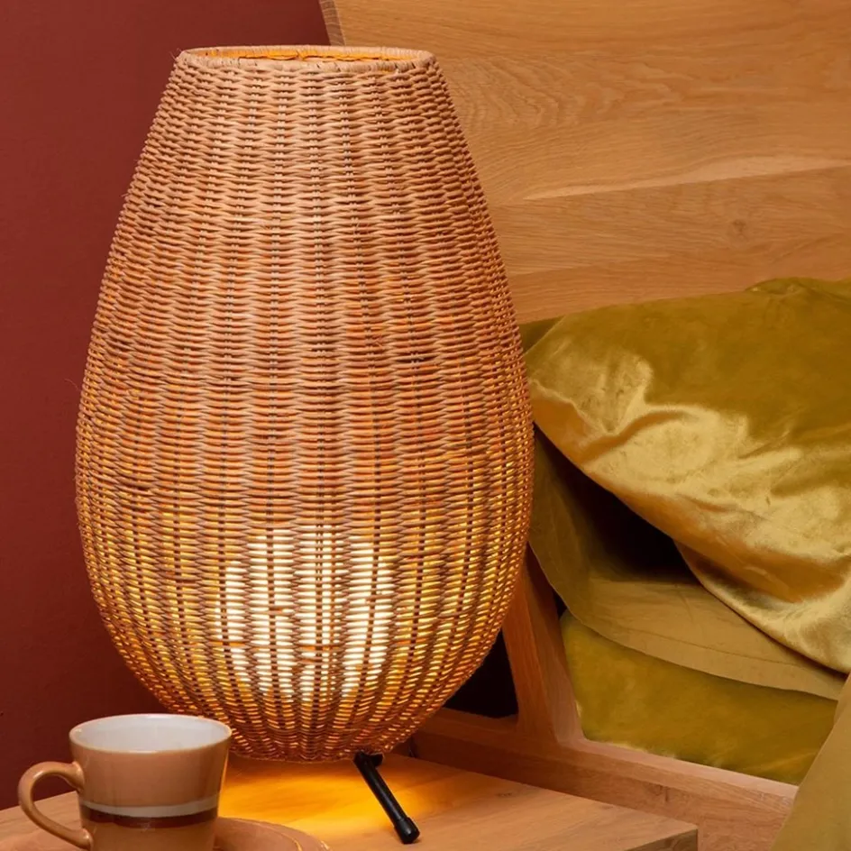 Grote rotan tafellamp naturel met zwarte pootjes>Straluma Discount