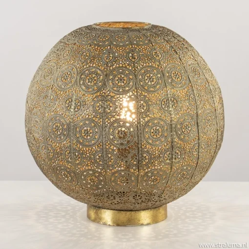 Grote tafellamp antiek messing met decoratief dessin>Straluma Best