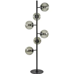 Grote vloerlamp 6-lichts zwart met smoke glazen bollen>Straluma New