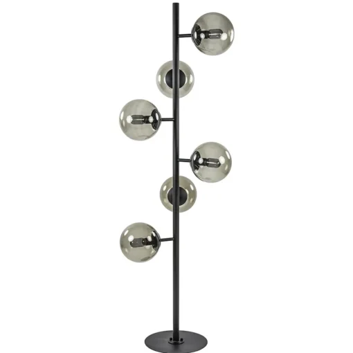 Grote vloerlamp 6-lichts zwart met smoke glazen bollen>Straluma New