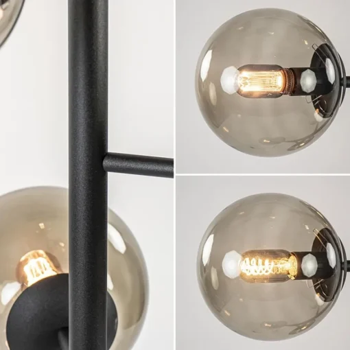 Grote vloerlamp 6-lichts zwart met smoke glazen bollen>Straluma New