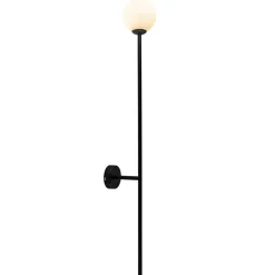 Grote wandlamp mat zwart met witte glazen bol>Straluma Online