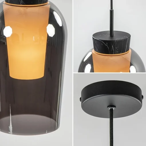 Hanglamp 1 lichts zwart/marmer met smoke glas>Straluma Discount