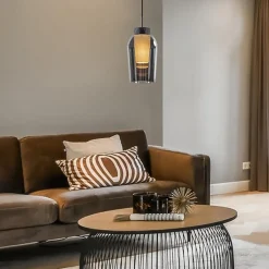 Hanglamp 1 lichts zwart/marmer met smoke glas></noscript>Straluma Discount