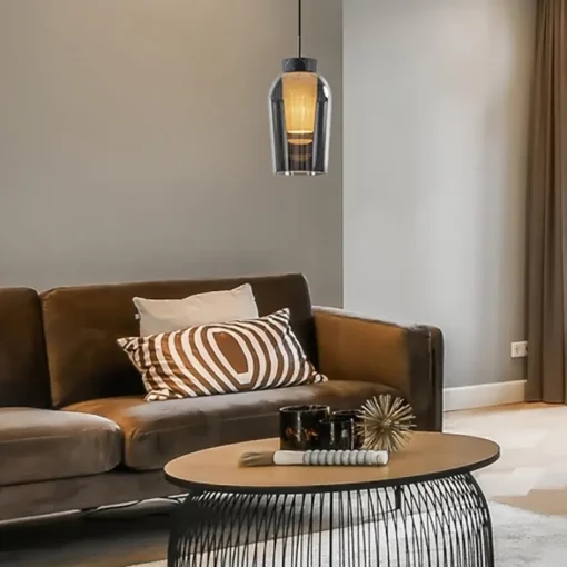 Hanglamp 1 lichts zwart/marmer met smoke glas>Straluma Discount