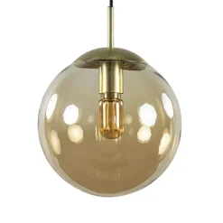 Hanglamp amber glazen bol 25 cm met messing>Straluma Discount