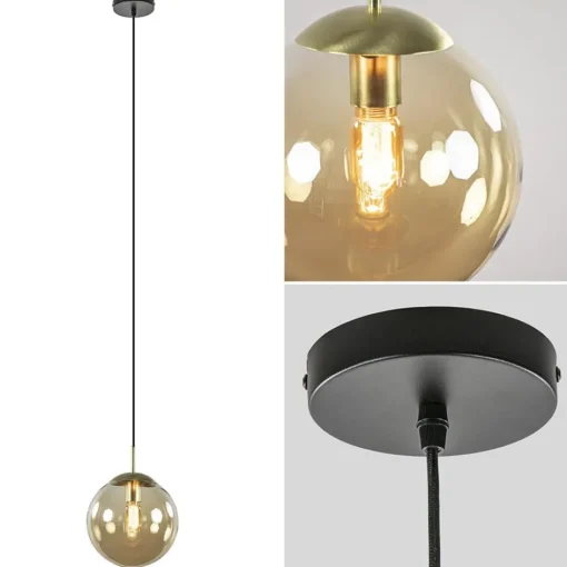 Hanglamp amber glazen bol 25 cm met messing>Straluma Discount
